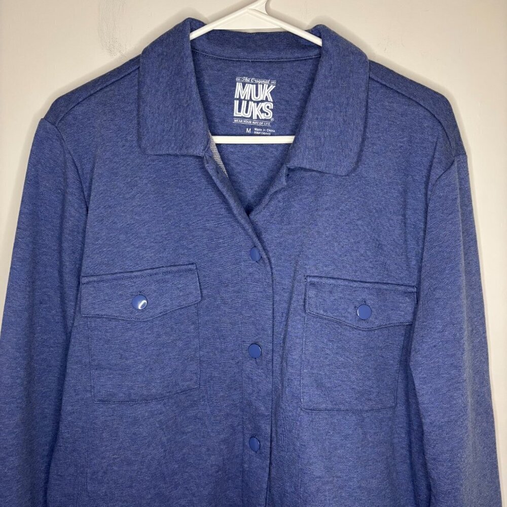 THE ORIGINAL MUK LUKS NEW Shacket Womens M Blue Long Sleeve Pocket